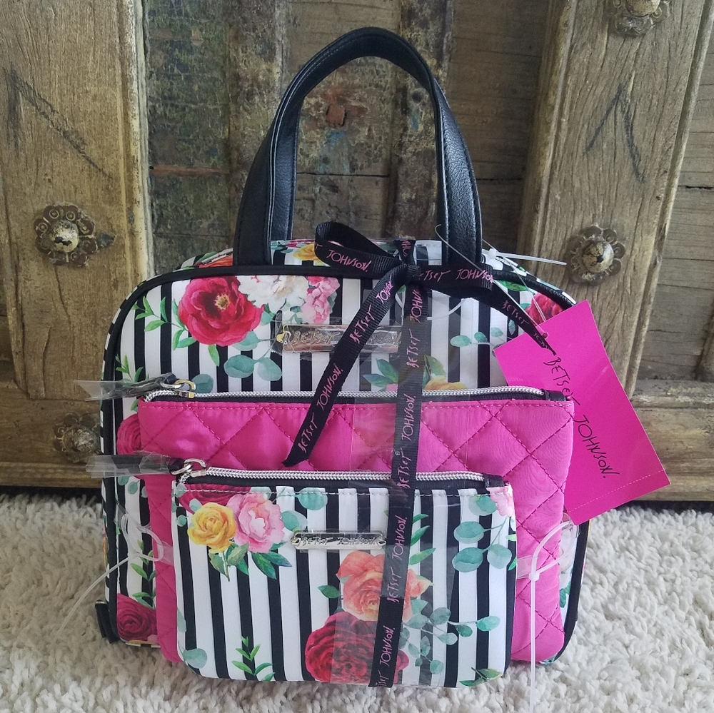 Betsey Johnson 3pc Cosmetic Suitcase Floral Stripe